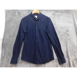 Zara Shirt Womens M Blue Knit Long Sleeve Button Up Slim Cotton Button Down